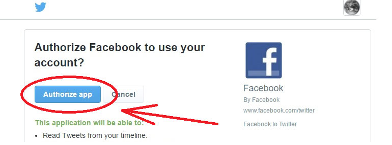 Authorize facebook to use twitter Application Automatically