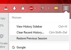 Restore Previous Session tabs bleeping world tools