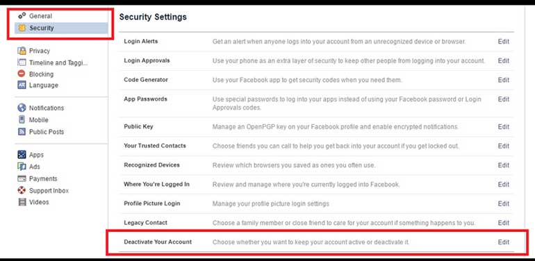 Facebook Security Settings Allow You To Deactivate Your Account