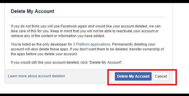Comfirm You Want To Delete Facebook Account Permanently