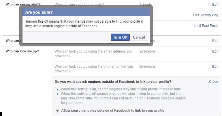 remove your Facebook profile from google search privacy