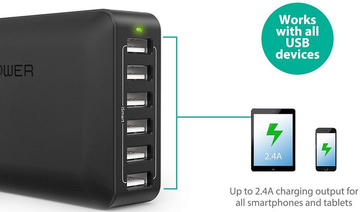 RAVPower USB Charging Station Quicly Charges Iphones