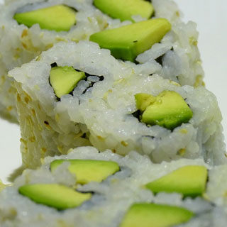 Different types of sushi rolls avocado